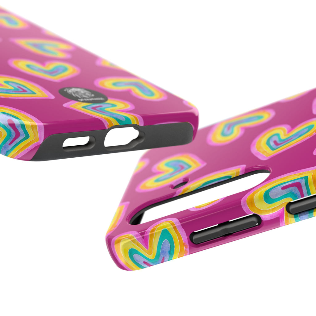 Rainbow Heart Tough Phone Case (For iPhone, Galaxy & More) - Pink