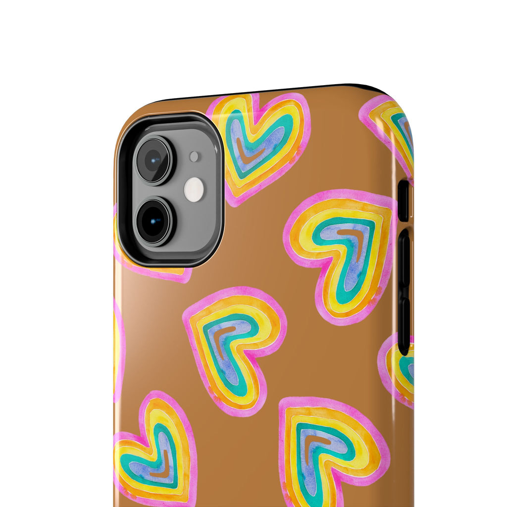 Rainbow Heart Tough Phone Case (For iPhone, Galaxy & More) - Light Brown