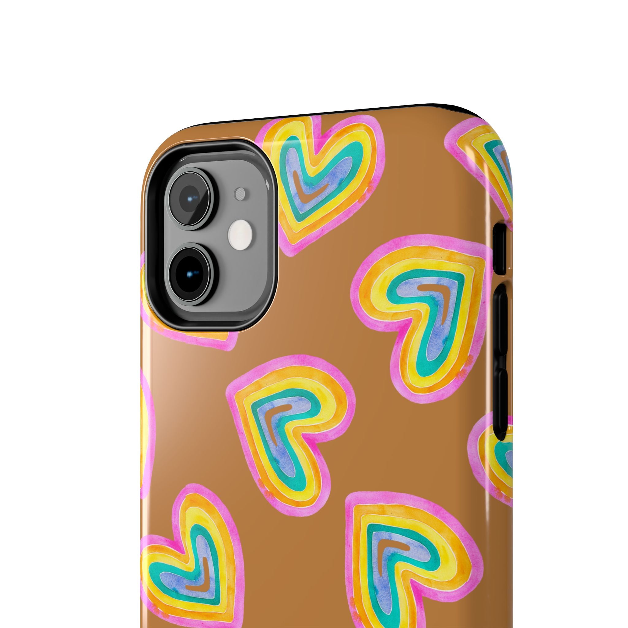 Rainbow Heart Tough Phone Case (For iPhone, Galaxy & More) - Light Brown
