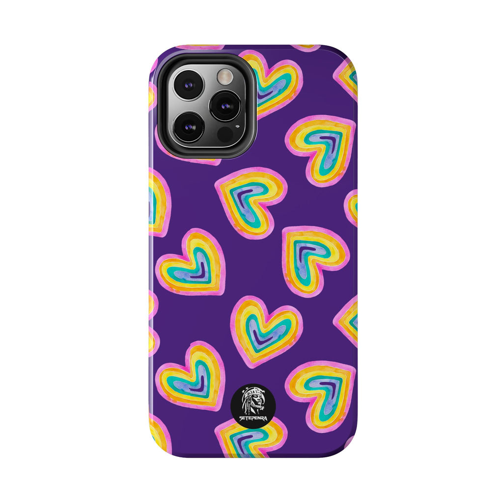 Rainbow Heart Tough Phone Case (For iPhone, Galaxy & More) - Purple