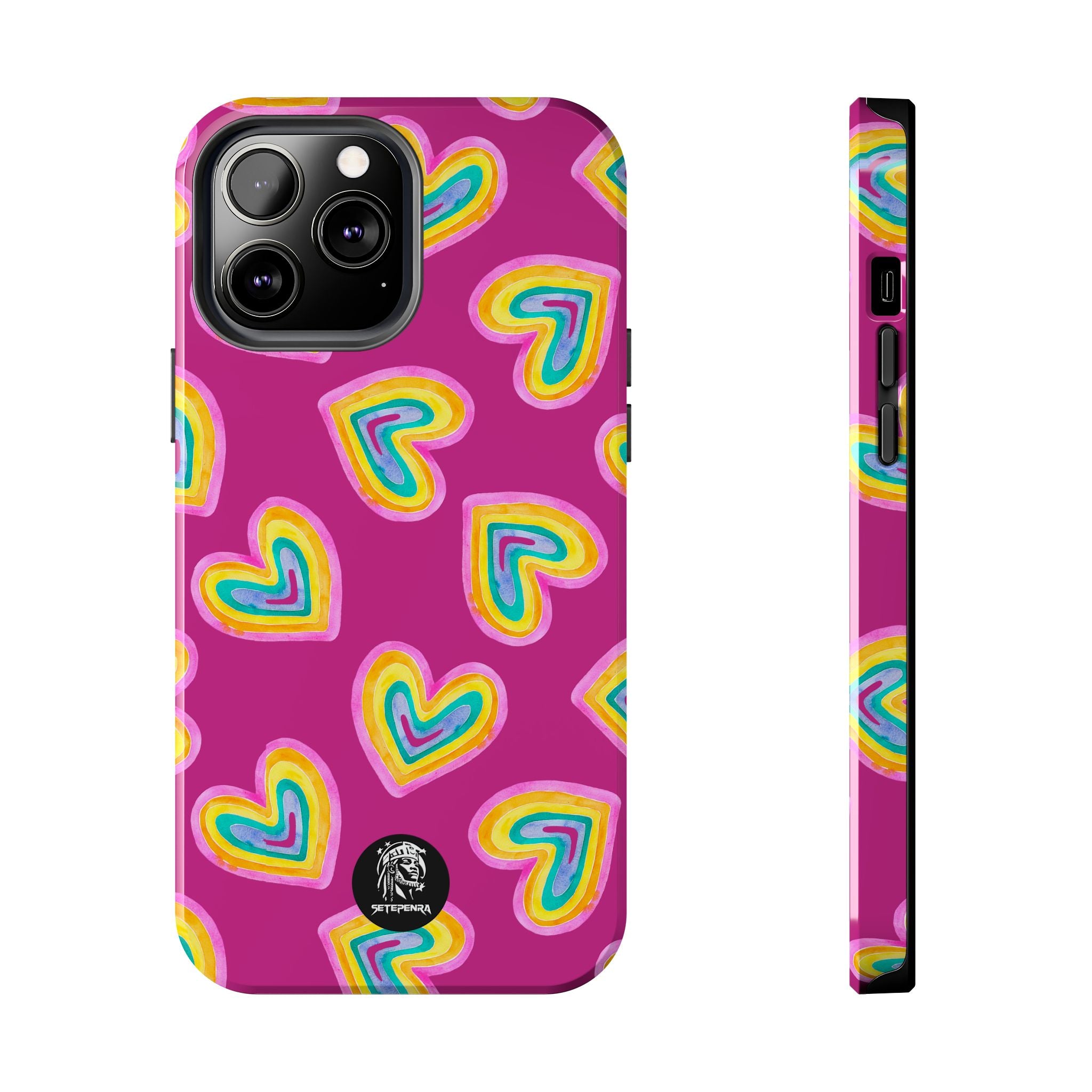 Rainbow Heart Tough Phone Case (For iPhone, Galaxy & More) - Pink SETEPENRA Phone Case.