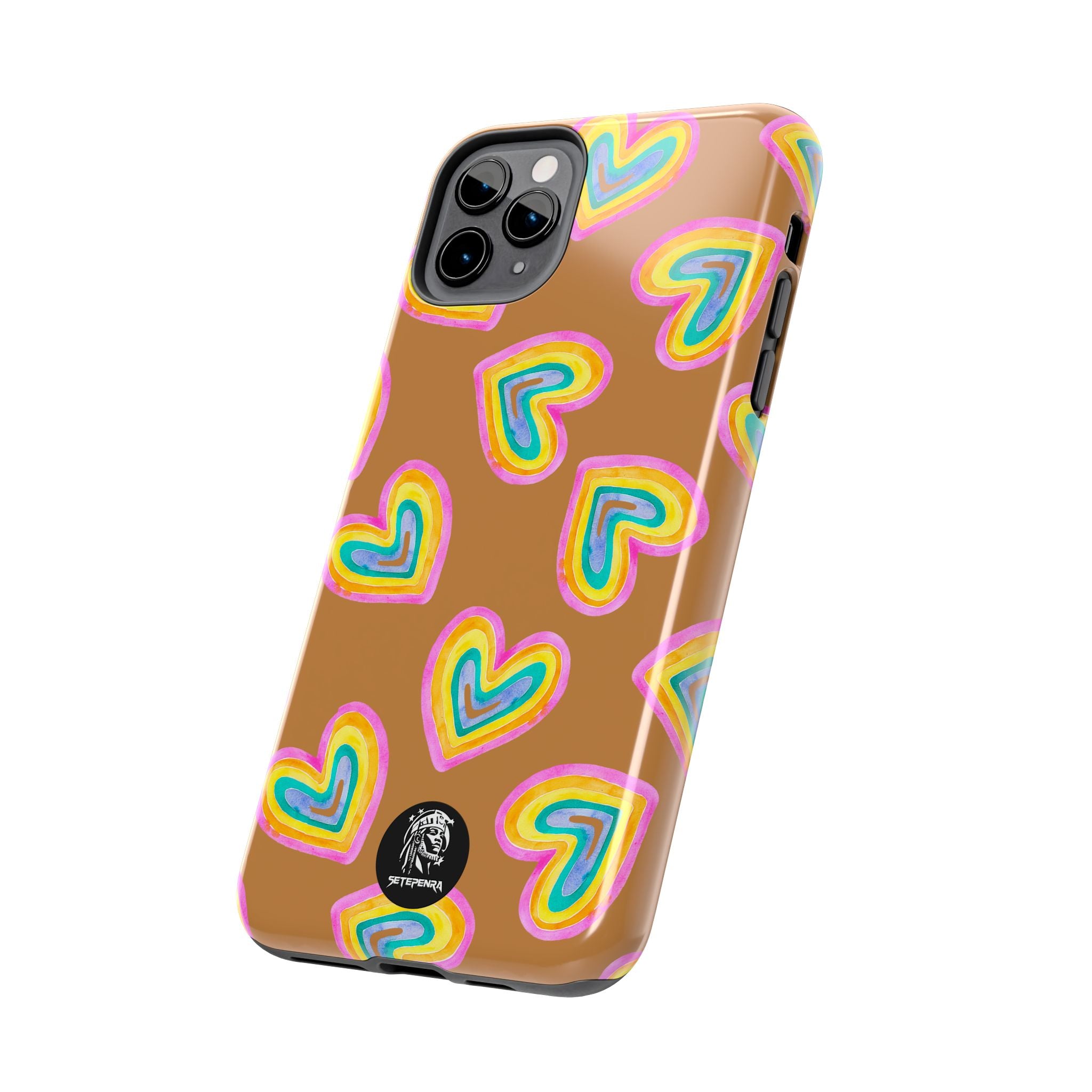 Rainbow Heart Tough Phone Case (For iPhone, Galaxy & More) - Light Brown