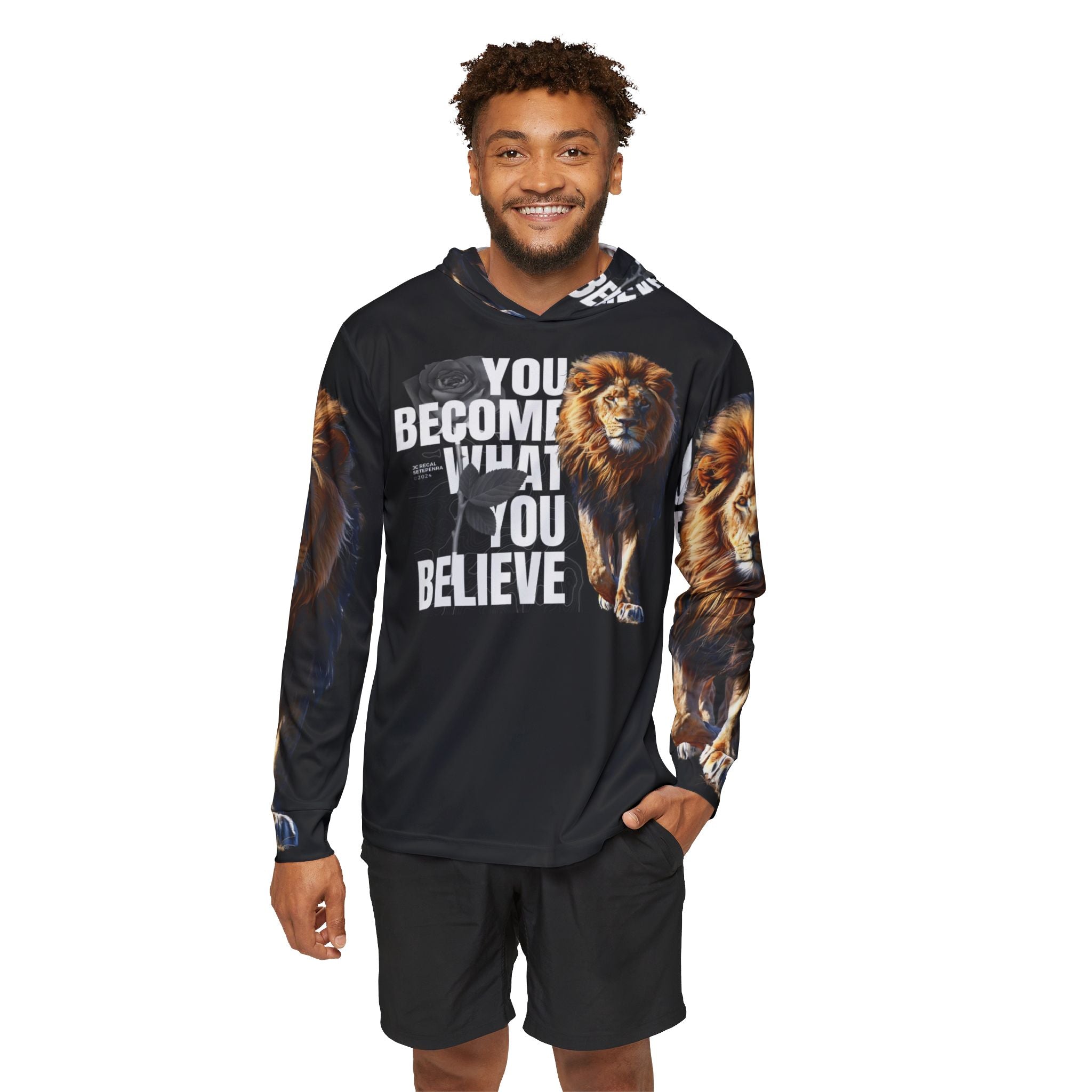 You Become What You Believe Men's Sports Warmup Hoodie (Black) SETEPENRA All Over Prints.