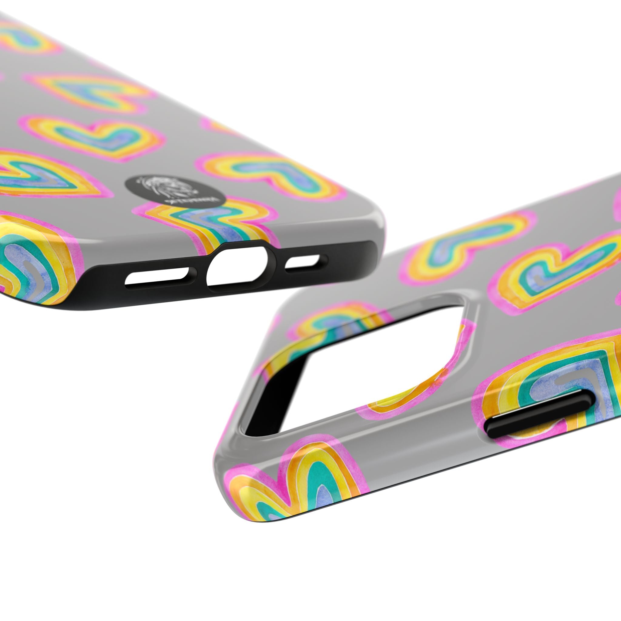 Rainbow Heart Tough Phone Case (For iPhone, Galaxy & More) - Light Grey