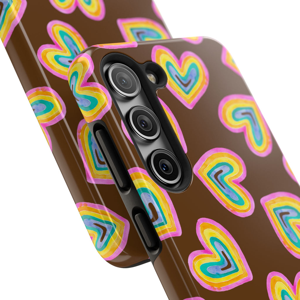 Rainbow Heart Tough Phone Case (For iPhone, Galaxy & More) - Brown