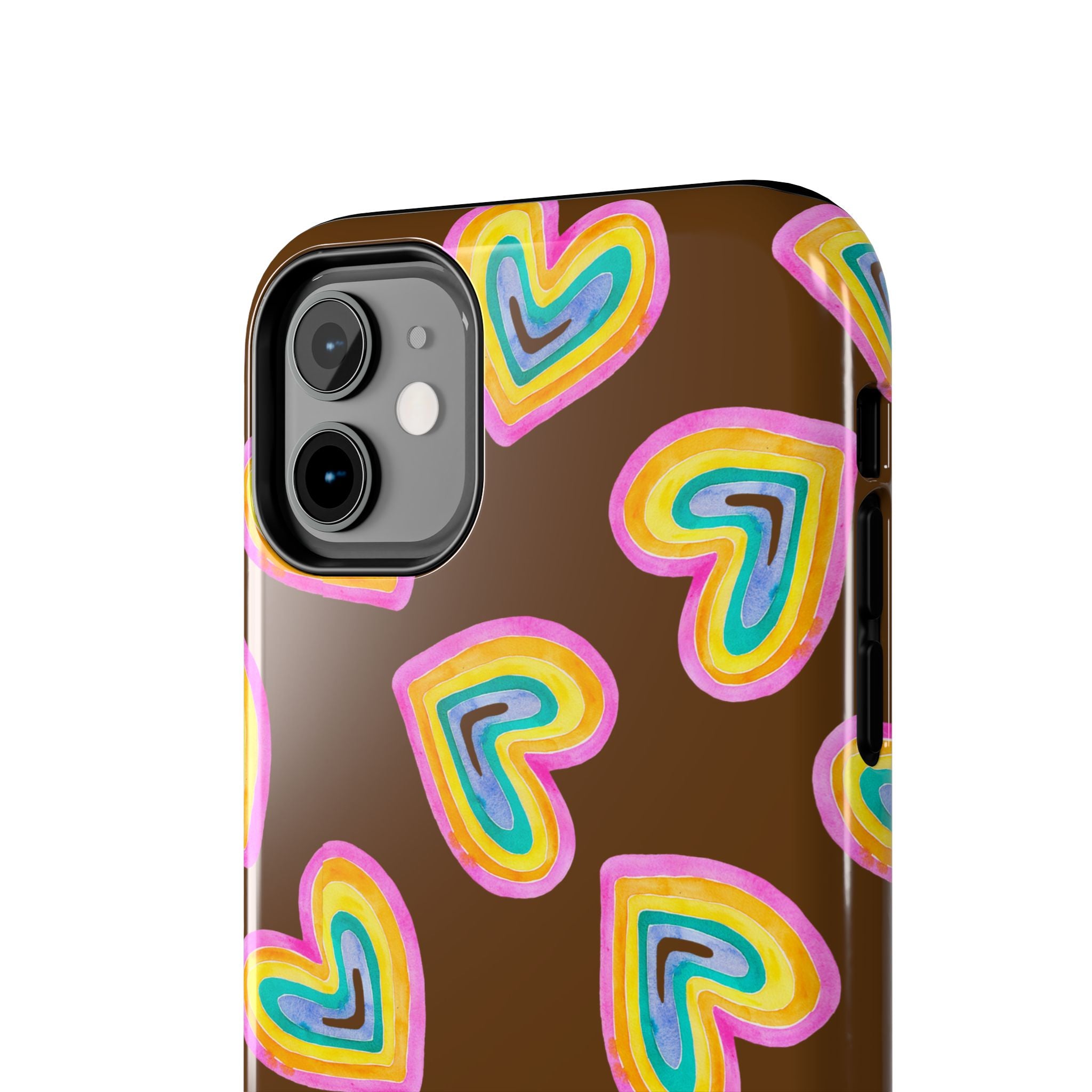 Rainbow Heart Tough Phone Case (For iPhone, Galaxy & More) - Brown