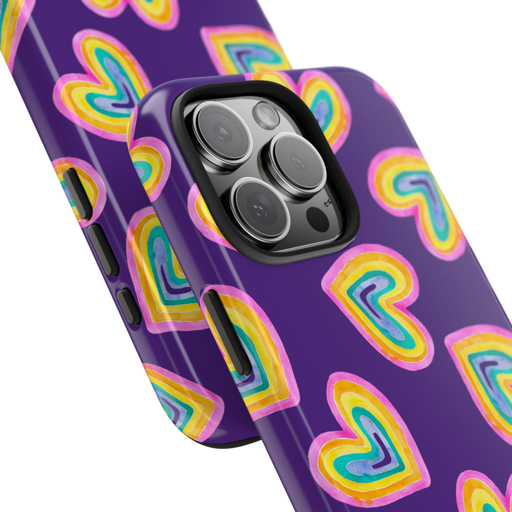 Rainbow Heart Tough Phone Case (For iPhone, Galaxy & More) - Purple