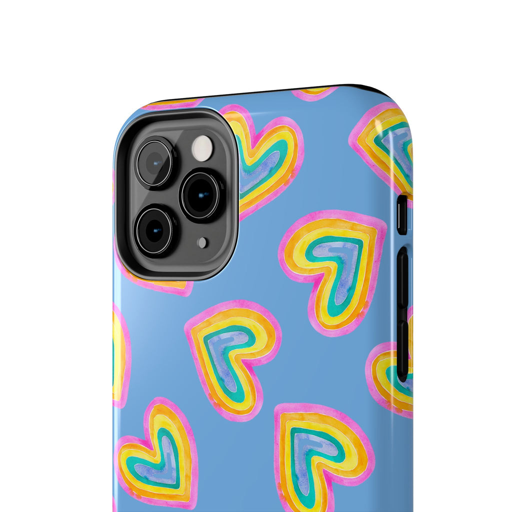 Rainbow Heart Tough Phone Case (For iPhone, Galaxy & More) - Light Blue