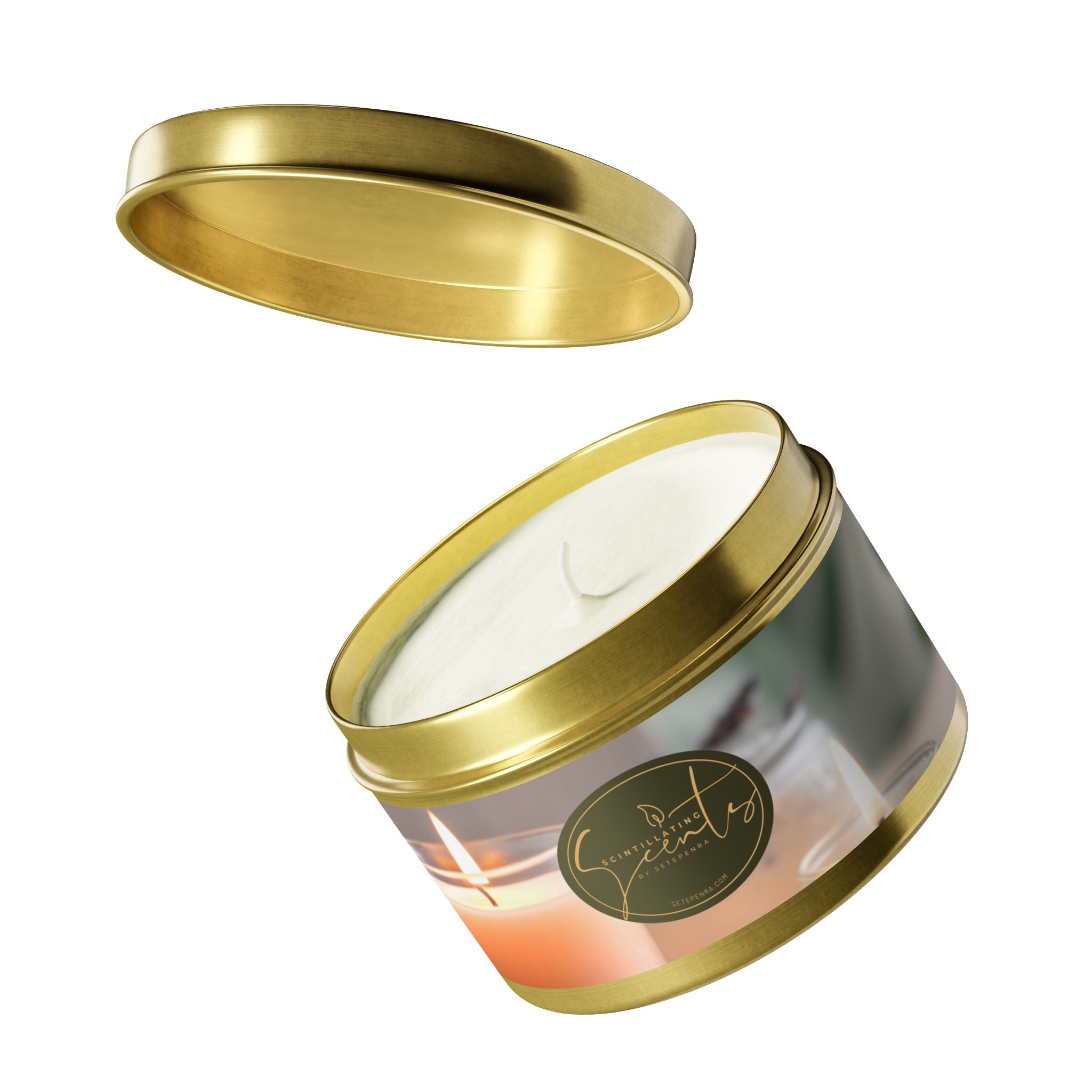 Scintillating Scents by SETEPENRA Tin Candles - Gold, Silver, Black (4oz, 8oz)