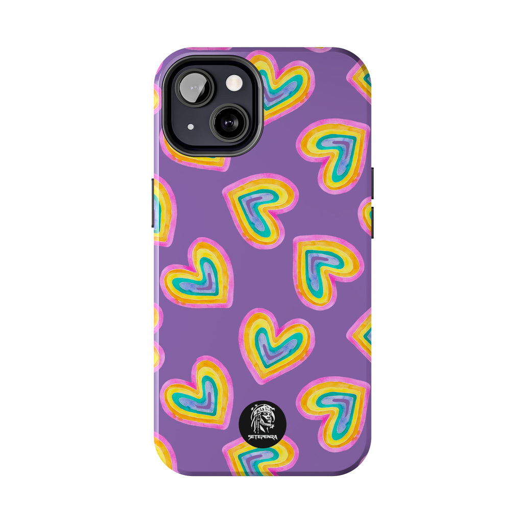 Rainbow Heart Tough Phone Case (For iPhone, Galaxy & More) - Light Purple