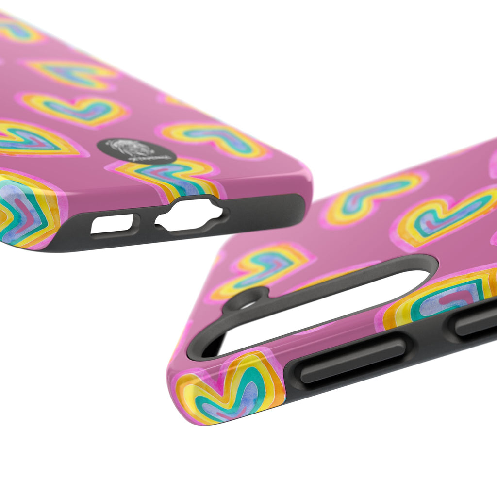 Rainbow Heart Tough Phone Case (For iPhone, Galaxy & More) - Light Pink