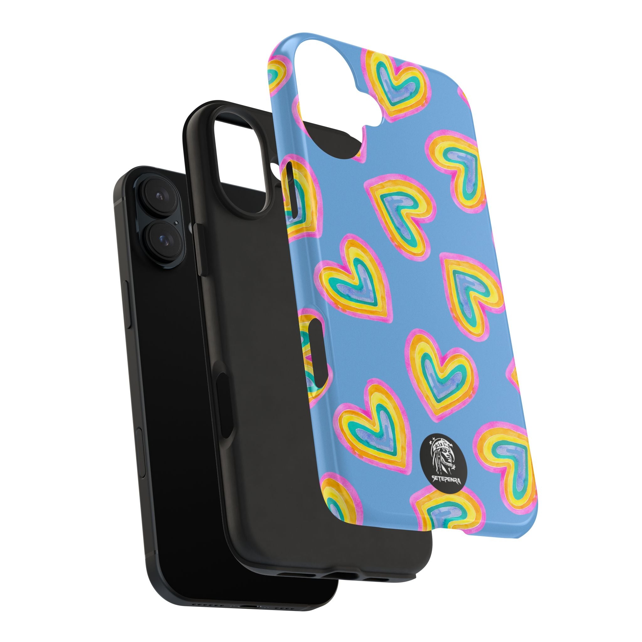 Rainbow Heart Tough Phone Case (For iPhone, Galaxy & More) - Light Blue