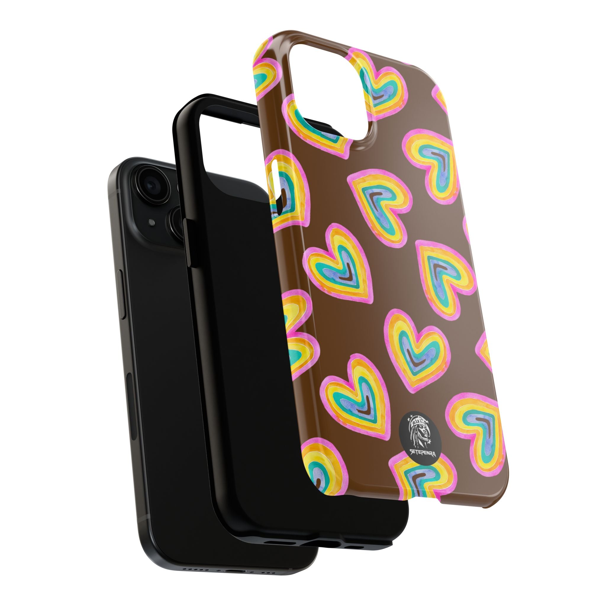 Rainbow Heart Tough Phone Case (For iPhone, Galaxy & More) - Brown