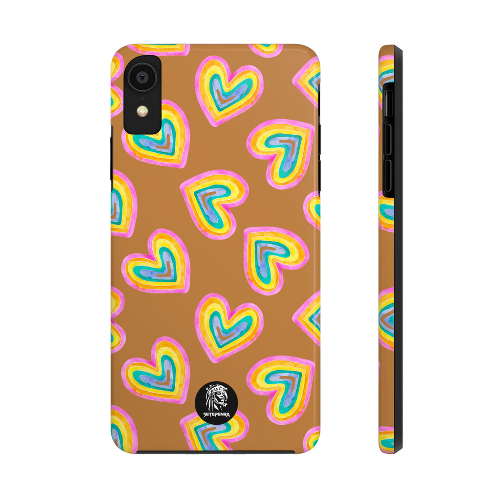 Rainbow Heart Tough Phone Case (For iPhone, Galaxy & More) - Light Brown