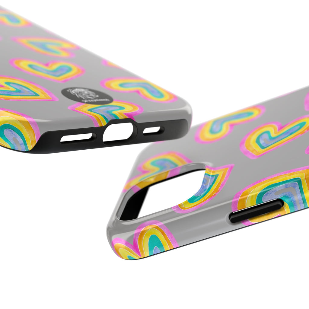 Rainbow Heart Tough Phone Case (For iPhone, Galaxy & More) - Light Grey