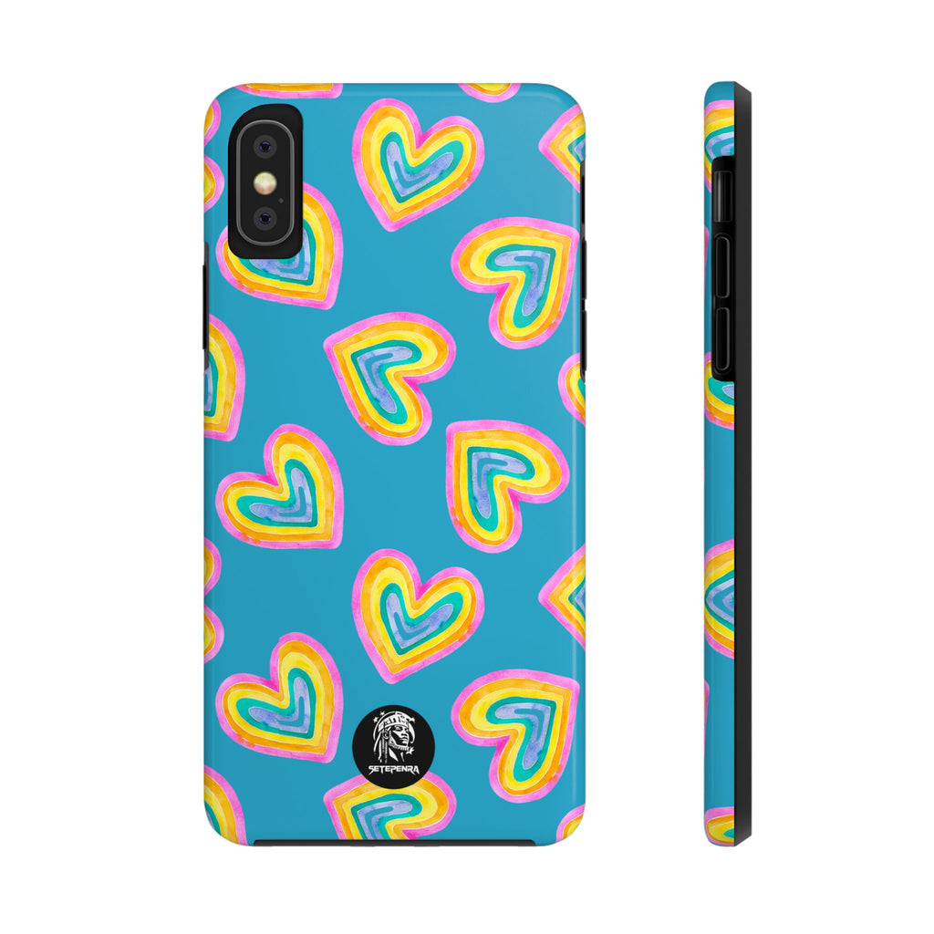 Rainbow Heart Tough Phone Case (For iPhone, Galaxy & More) - Turquoise SETEPENRA Phone Case.