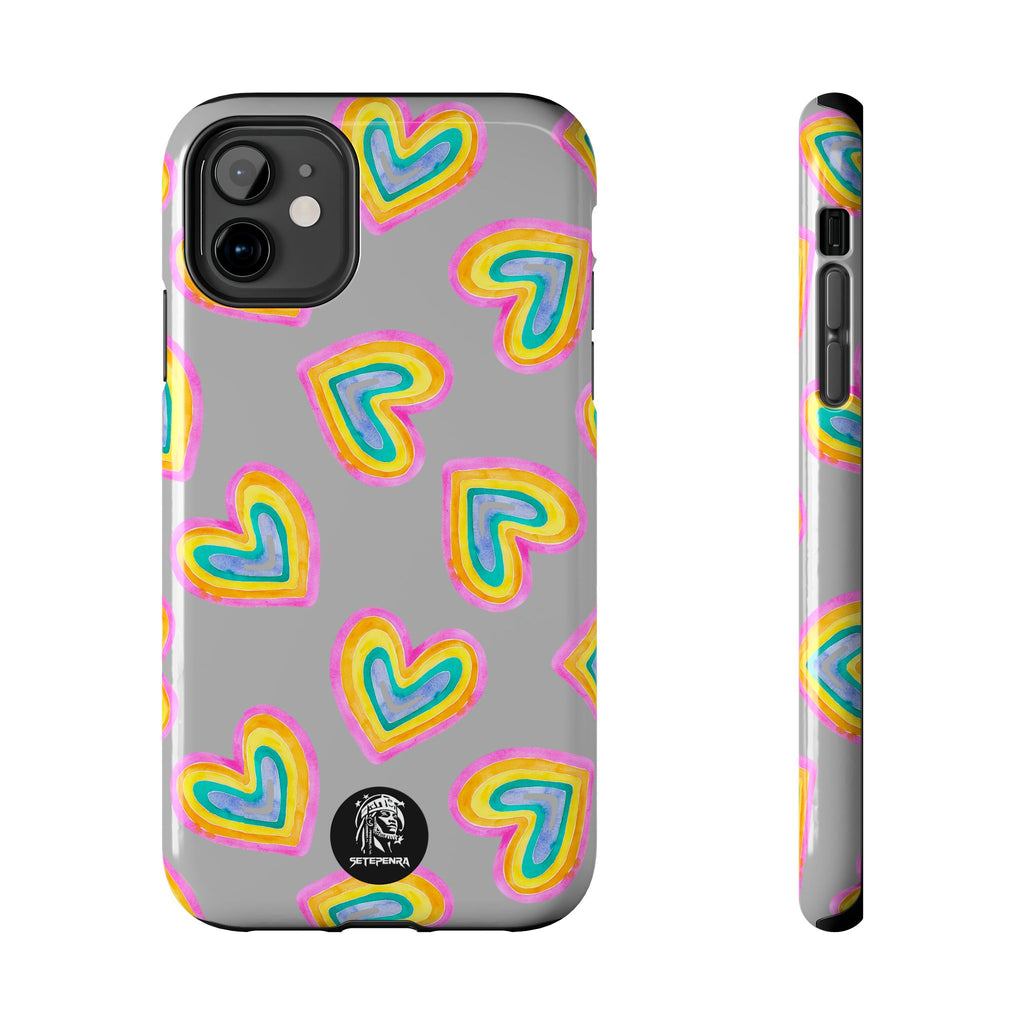 Rainbow Heart Tough Phone Case (For iPhone, Galaxy & More) - Light Grey