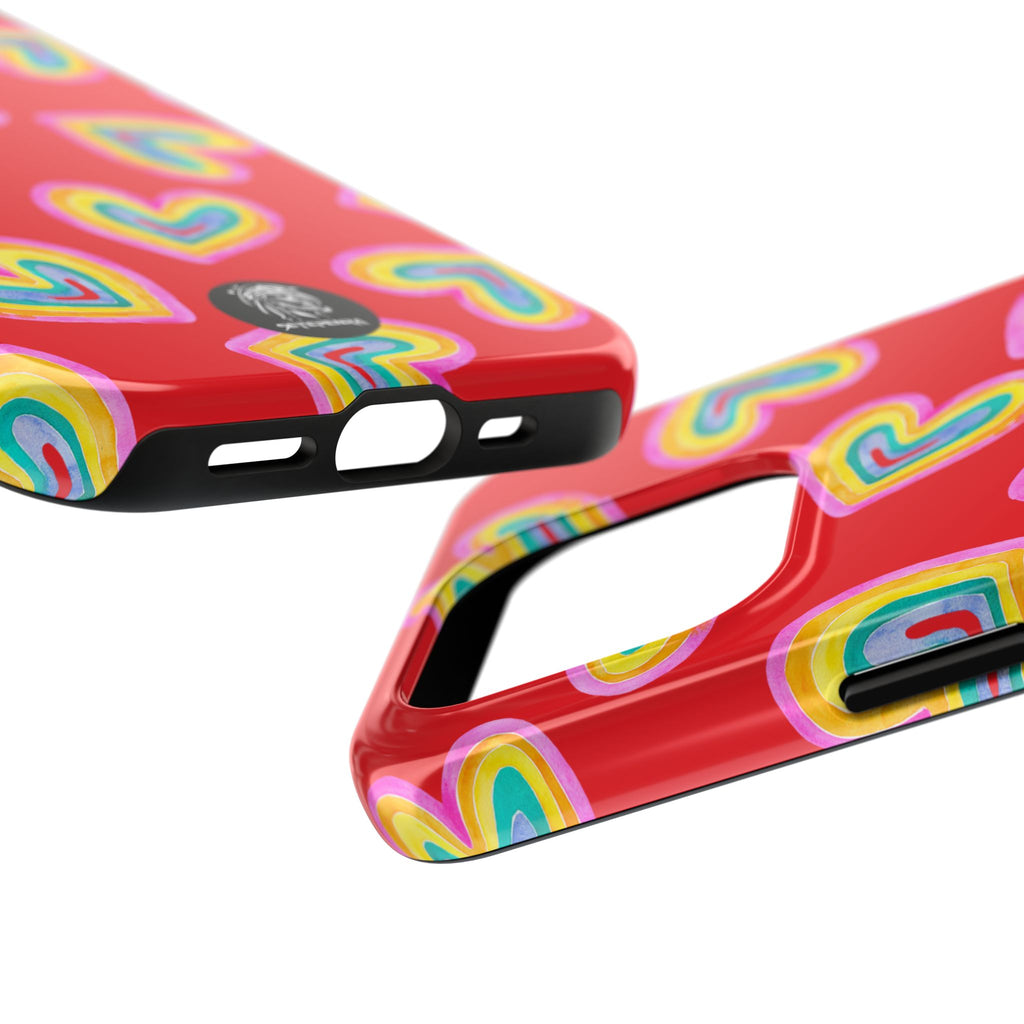 Rainbow Heart Tough Phone Case (For iPhone, Galaxy & More) - Red
