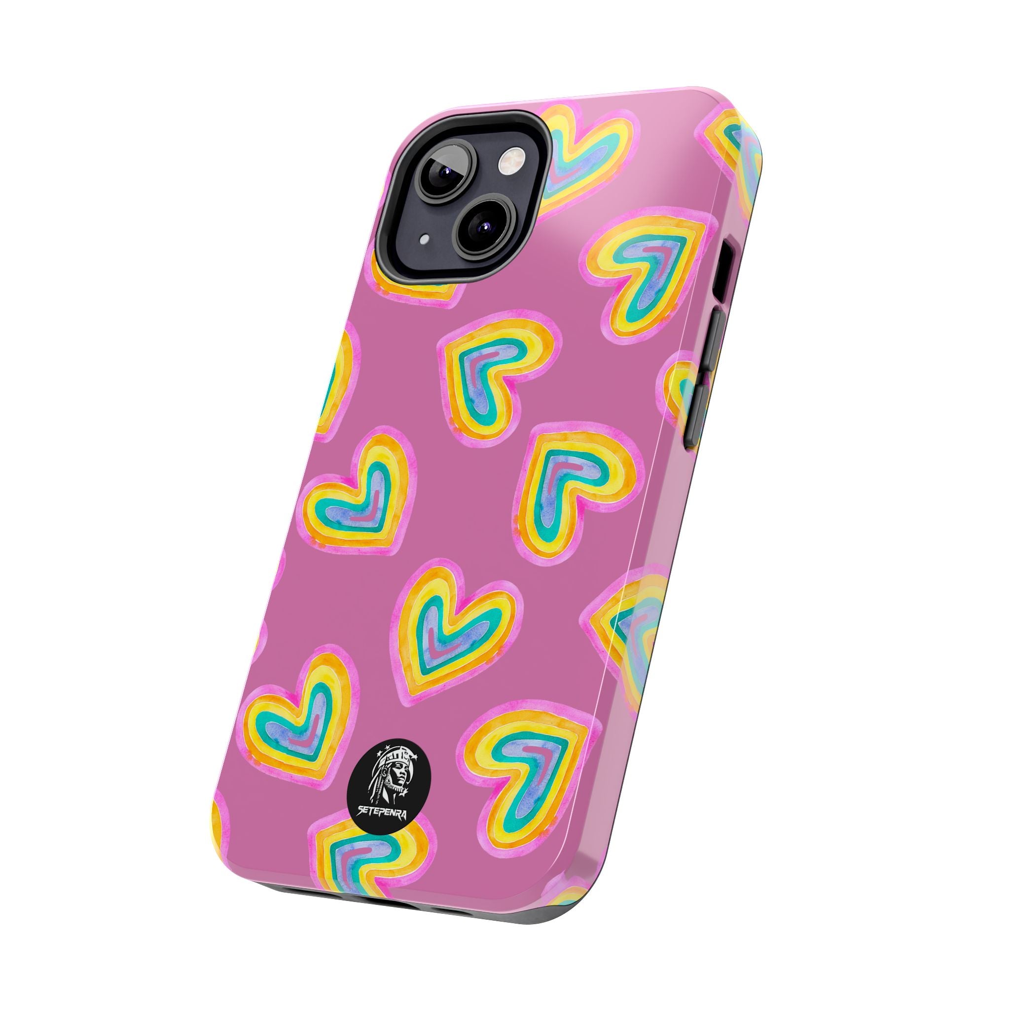 Rainbow Heart Tough Phone Case (For iPhone, Galaxy & More) - Light Pink