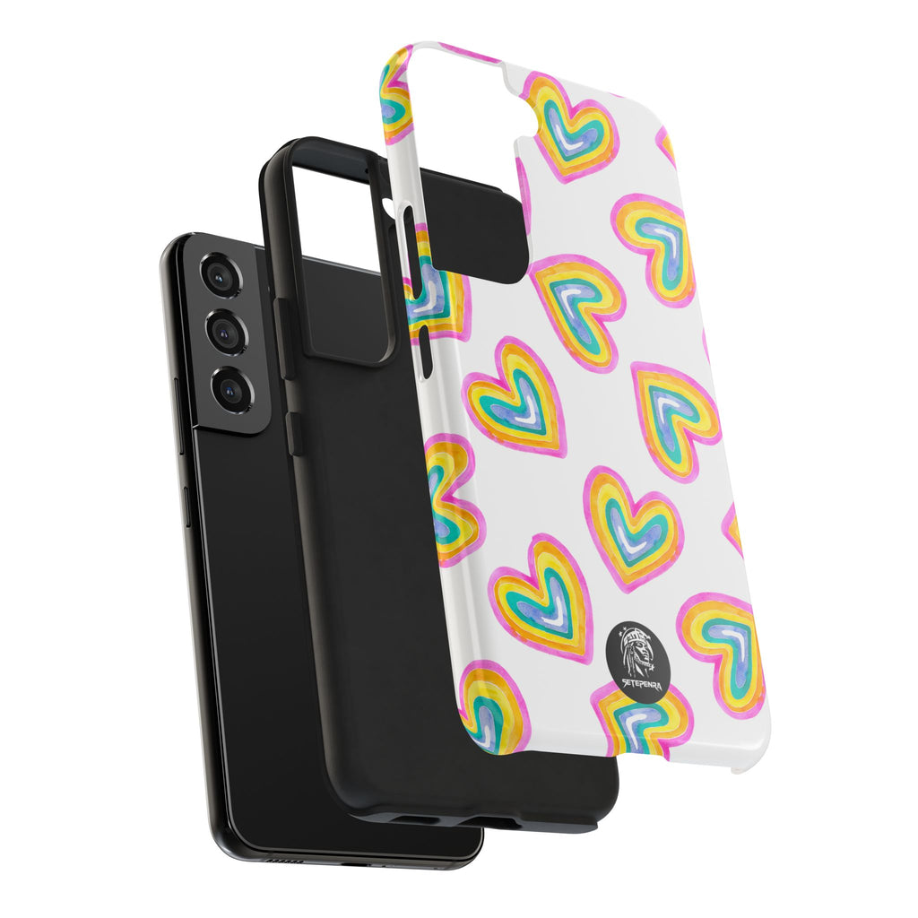 Rainbow Heart Tough Phone Case (For iPhone, Galaxy & More) - White