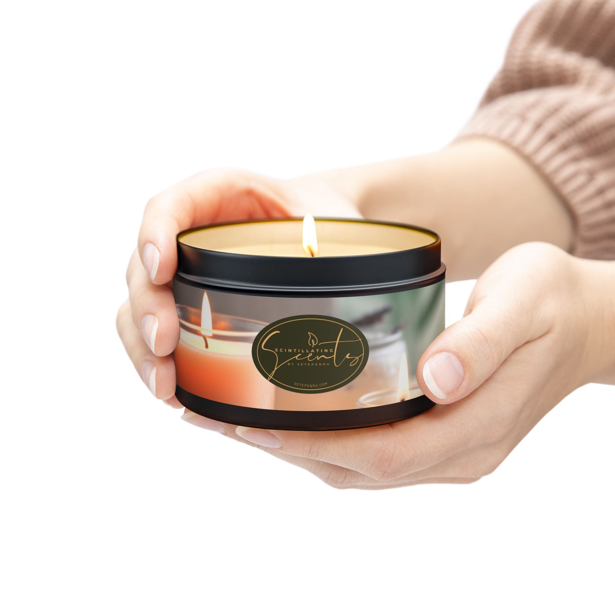 Scintillating Scents by SETEPENRA Tin Candles - Gold, Silver, Black (4oz, 8oz)