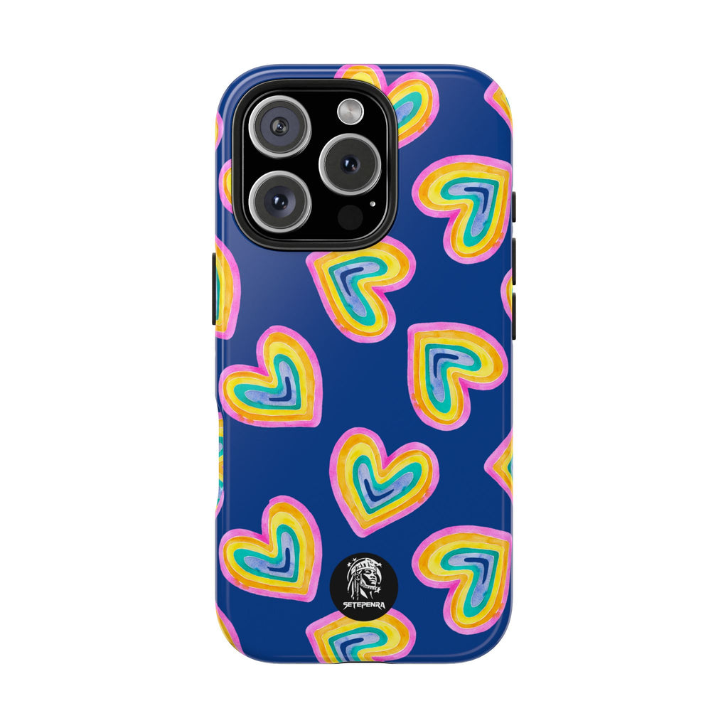 Rainbow Heart Tough Phone Case (For iPhone, Galaxy & More) - Dark Blue