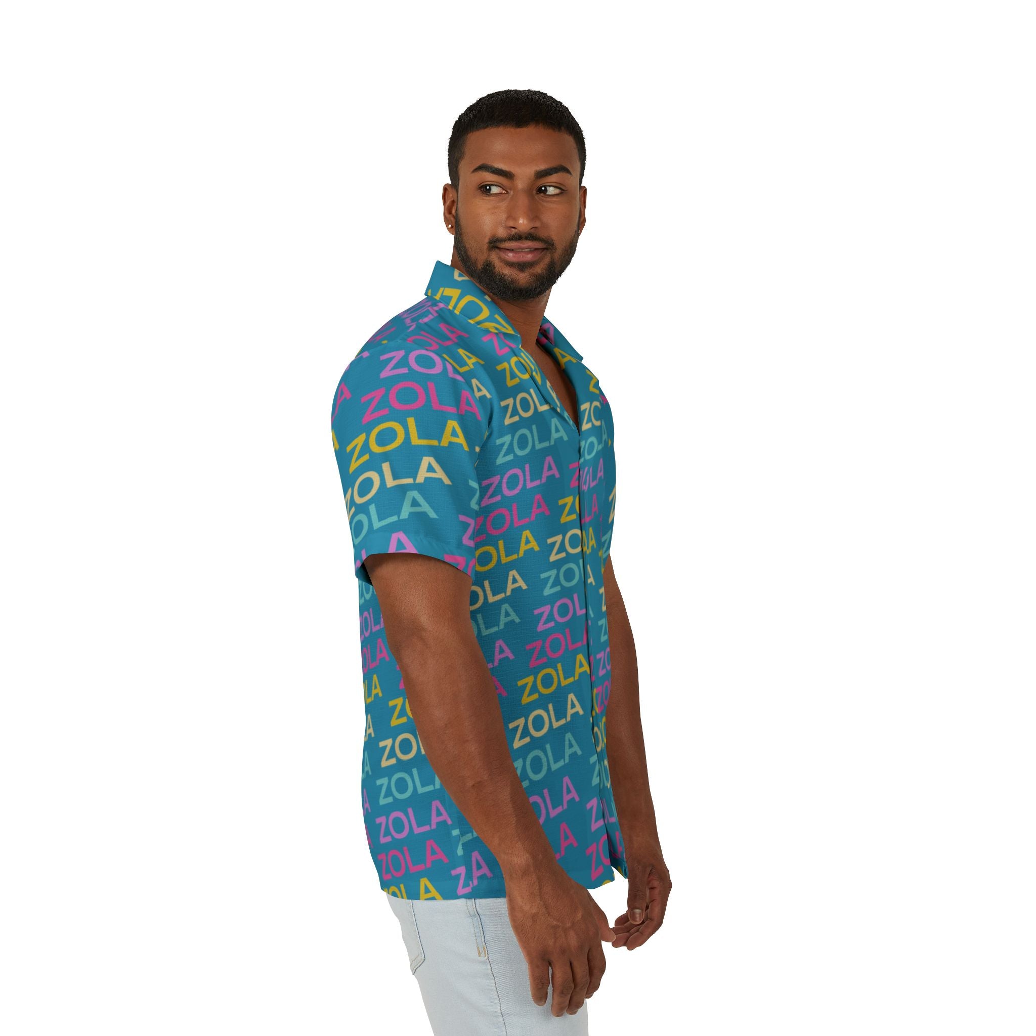 Zola Men's Hawaiian Camp Shirt (Turquoise) SETEPENRA All Over Prints.
