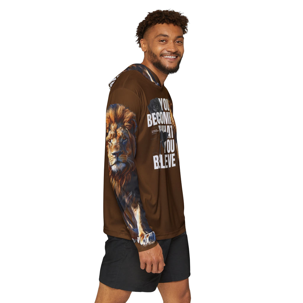 You Become What You Believe Men's Sports Warmup Hoodie (Brown) SETEPENRA All Over Prints.