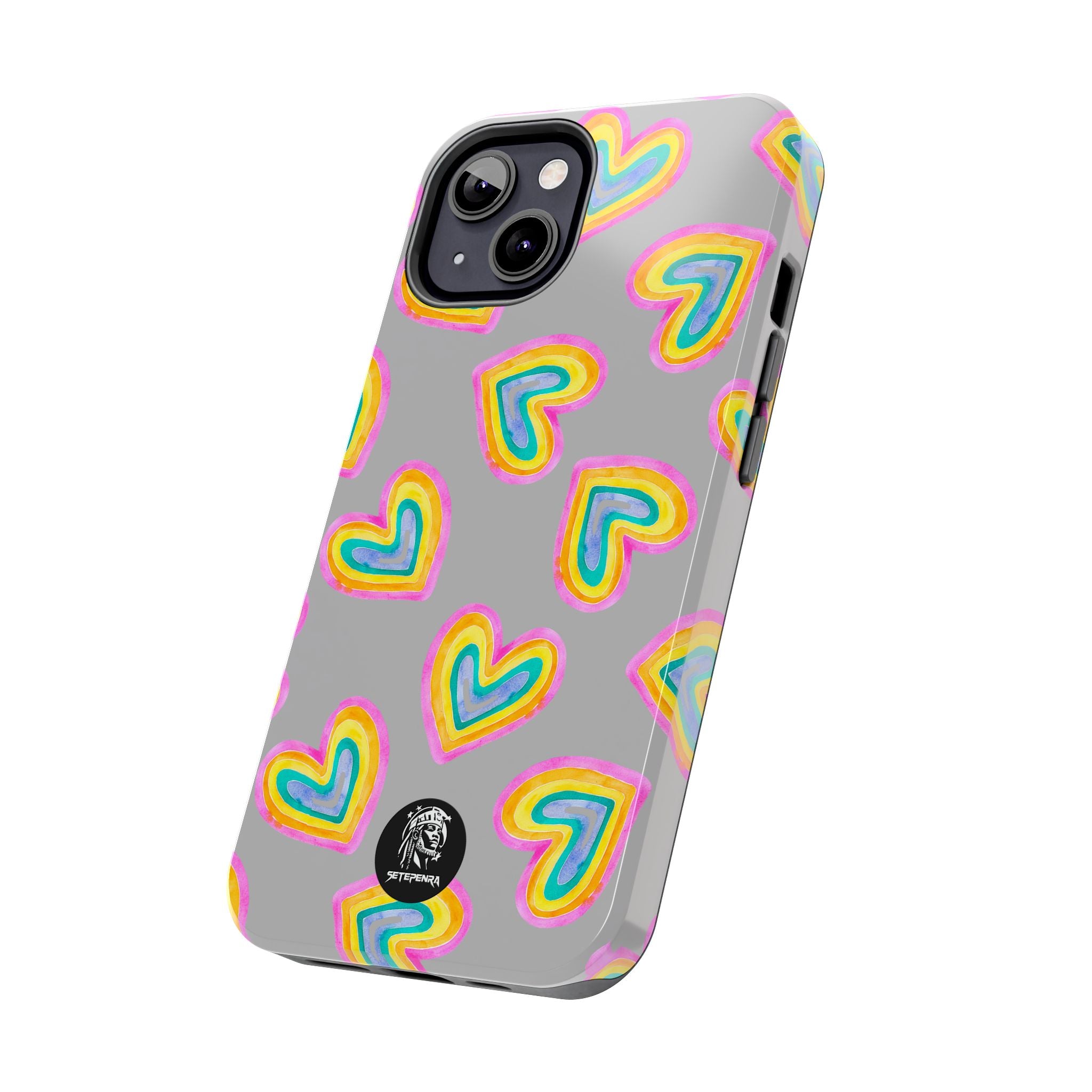 Rainbow Heart Tough Phone Case (For iPhone, Galaxy & More) - Light Grey