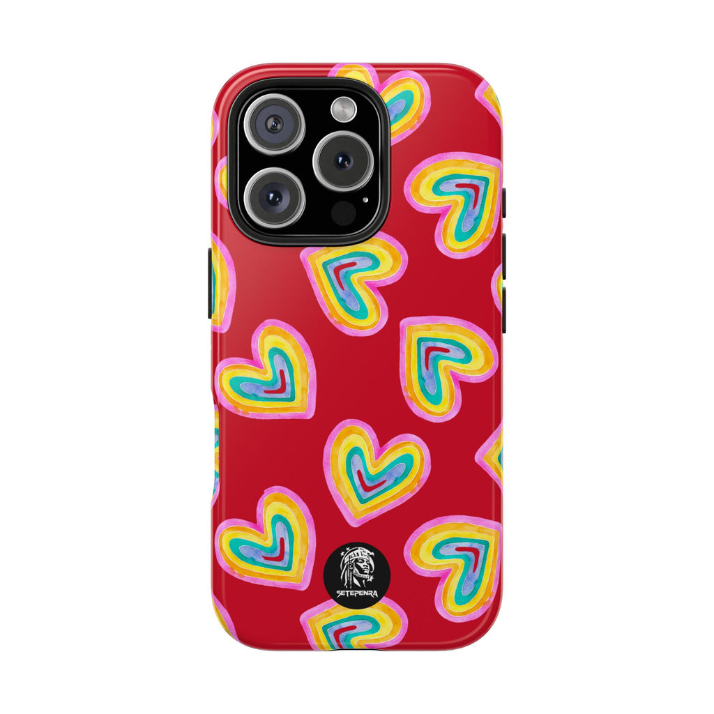 Rainbow Heart Tough Phone Case (For iPhone, Galaxy & More) - Dark Red