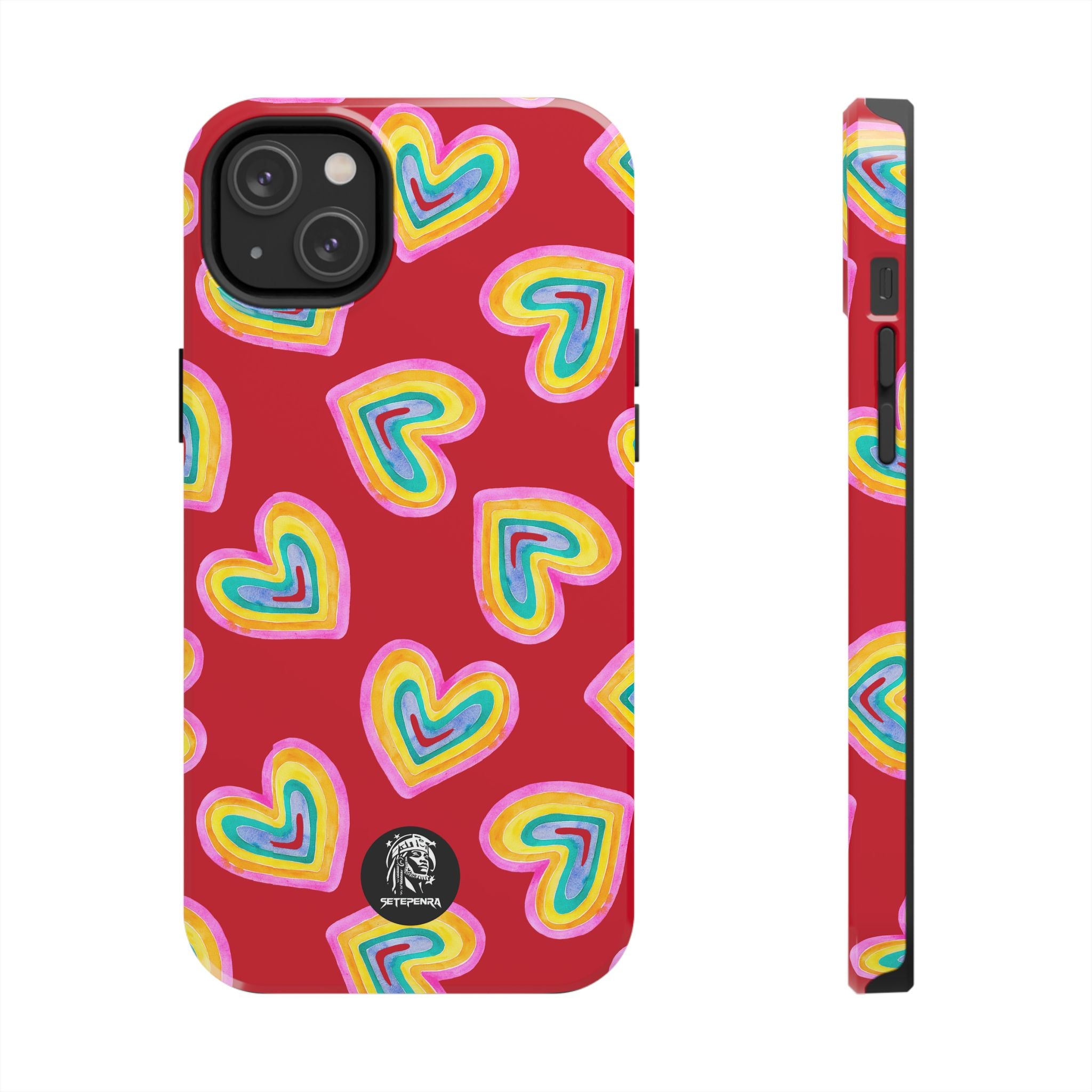 Rainbow Heart Tough Phone Case (For iPhone, Galaxy & More) - Dark Red