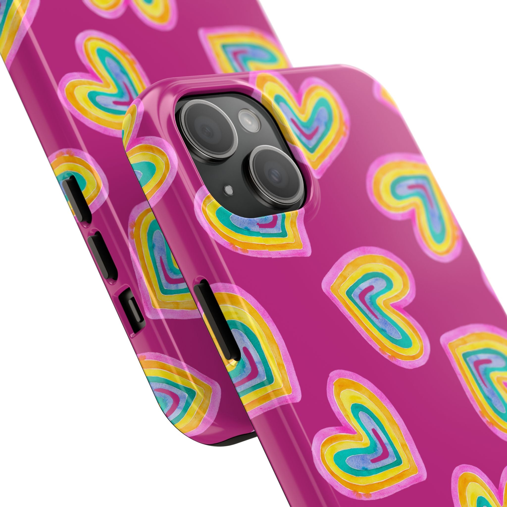 Rainbow Heart Tough Phone Case (For iPhone, Galaxy & More) - Pink