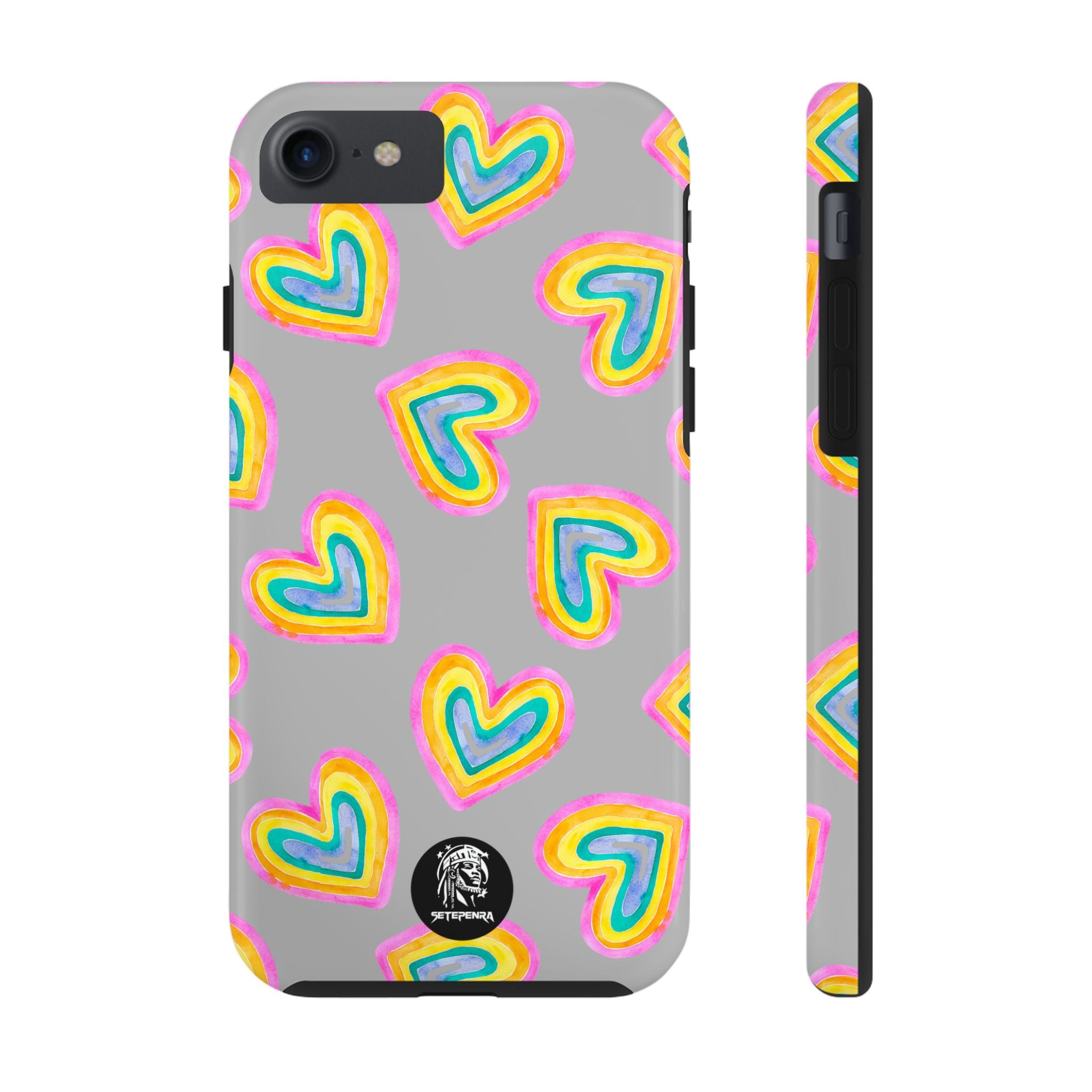 Rainbow Heart Tough Phone Case (For iPhone, Galaxy & More) - Light Grey