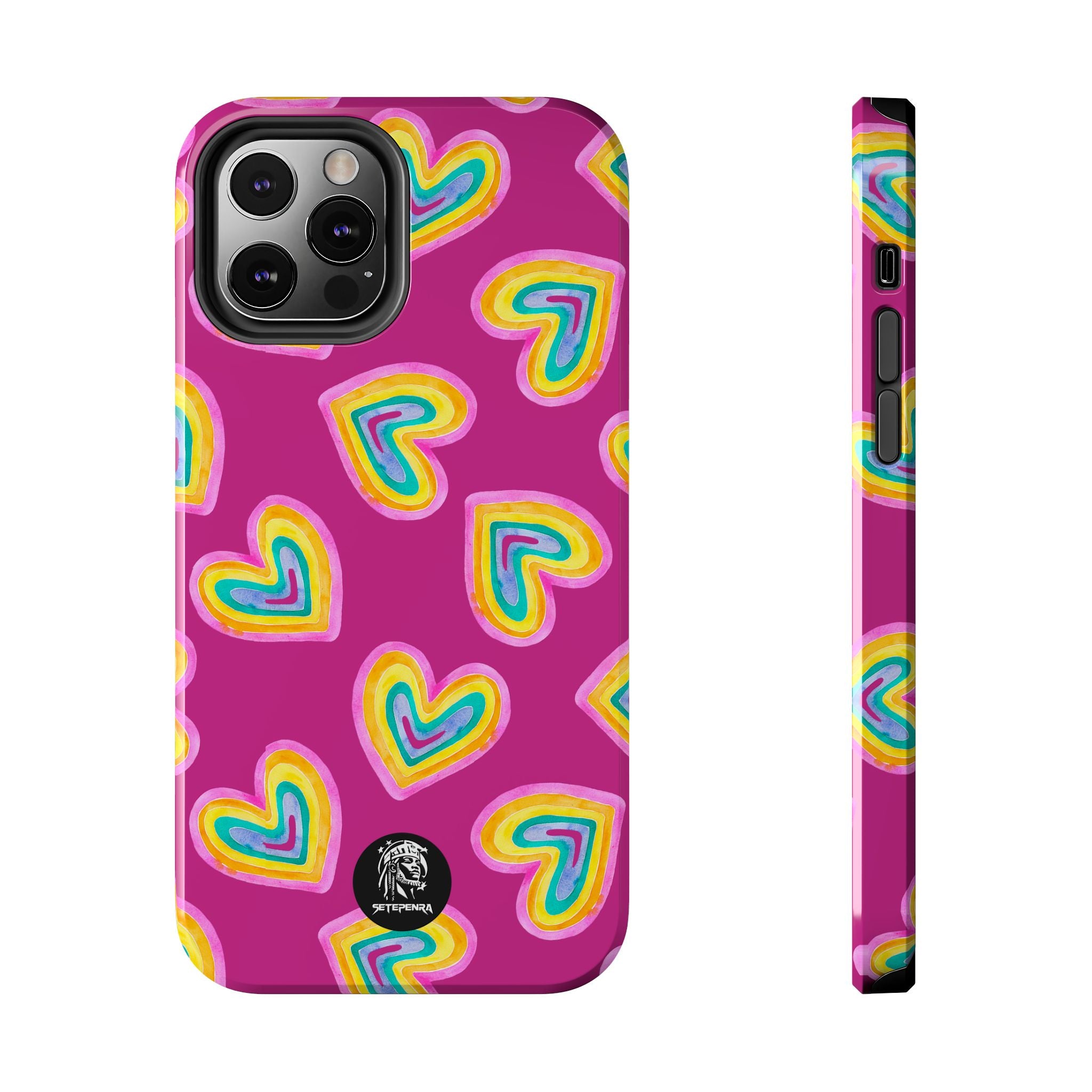 Rainbow Heart Tough Phone Case (For iPhone, Galaxy & More) - Pink SETEPENRA Phone Case.