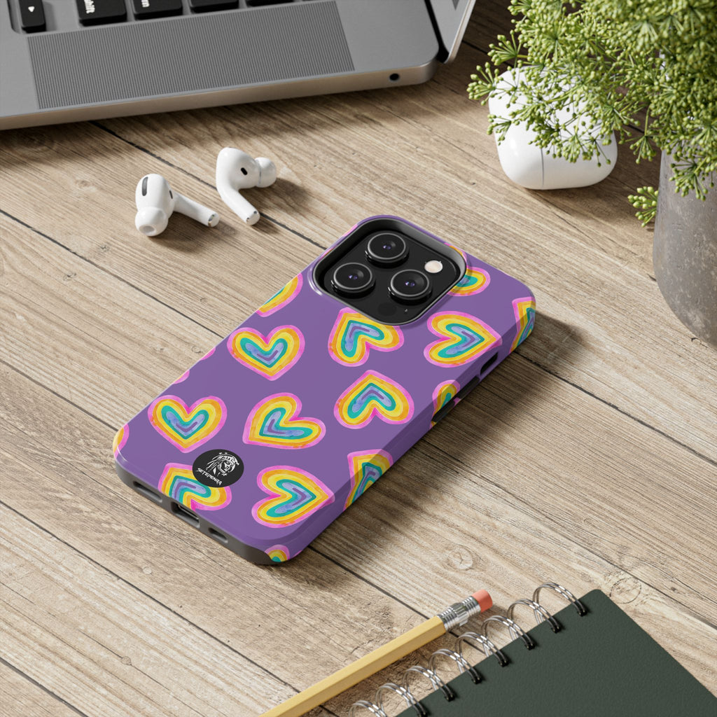 Rainbow Heart Tough Phone Case (For iPhone, Galaxy & More) - Light Purple