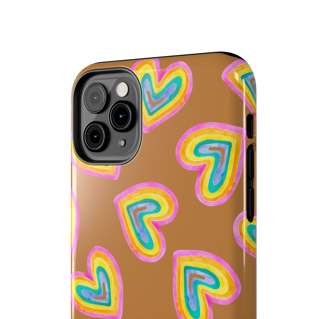 Rainbow Heart Tough Phone Case (For iPhone, Galaxy & More) - Light Brown