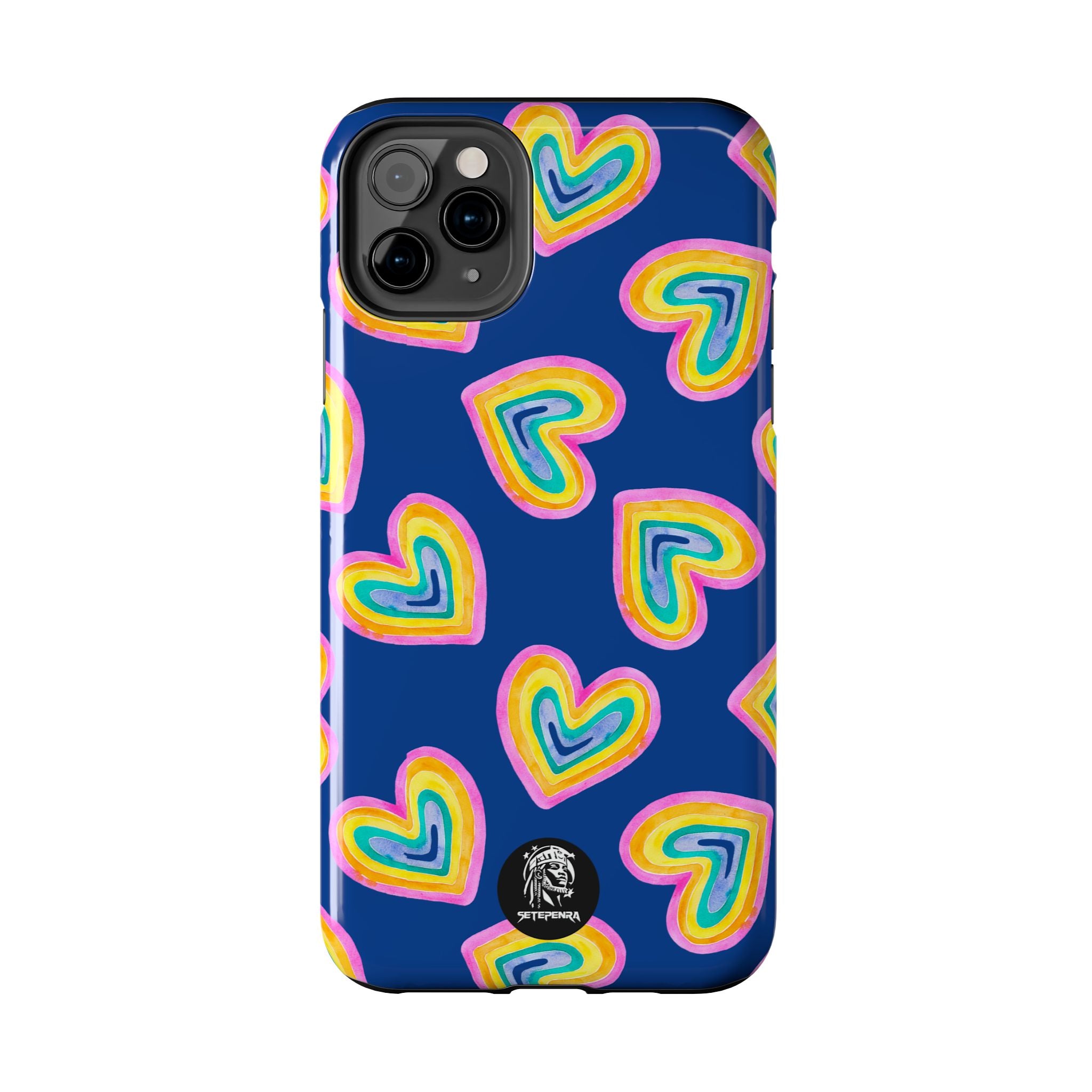 Rainbow Heart Tough Phone Case (For iPhone, Galaxy & More) - Dark Blue