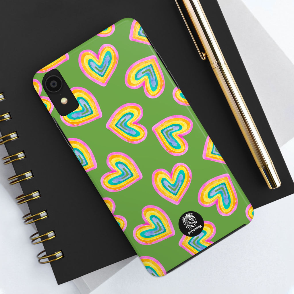 Rainbow Heart Tough Phone Case (For iPhone, Galaxy & More) - Green