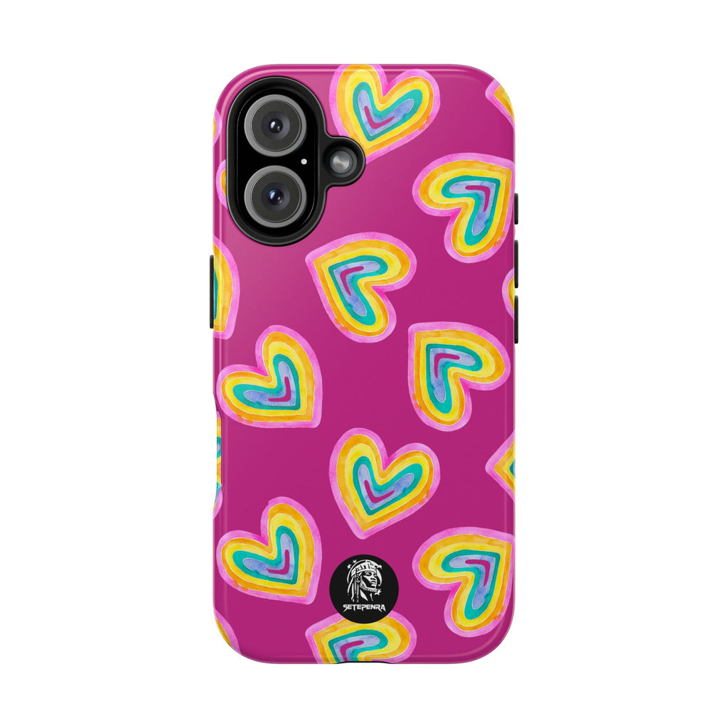 Rainbow Heart Tough Phone Case (For iPhone, Galaxy & More) - Pink