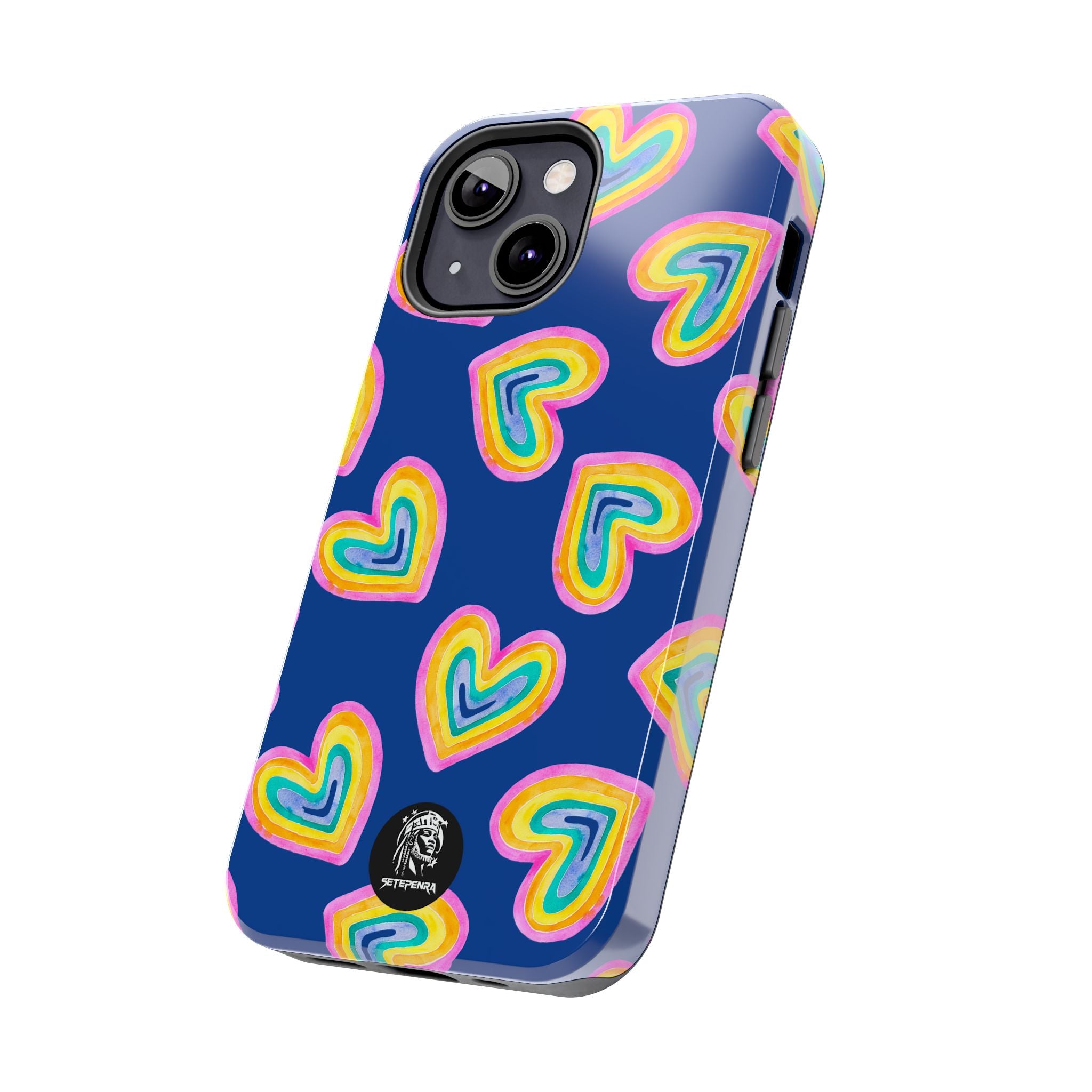 Rainbow Heart Tough Phone Case (For iPhone, Galaxy & More) - Dark Blue