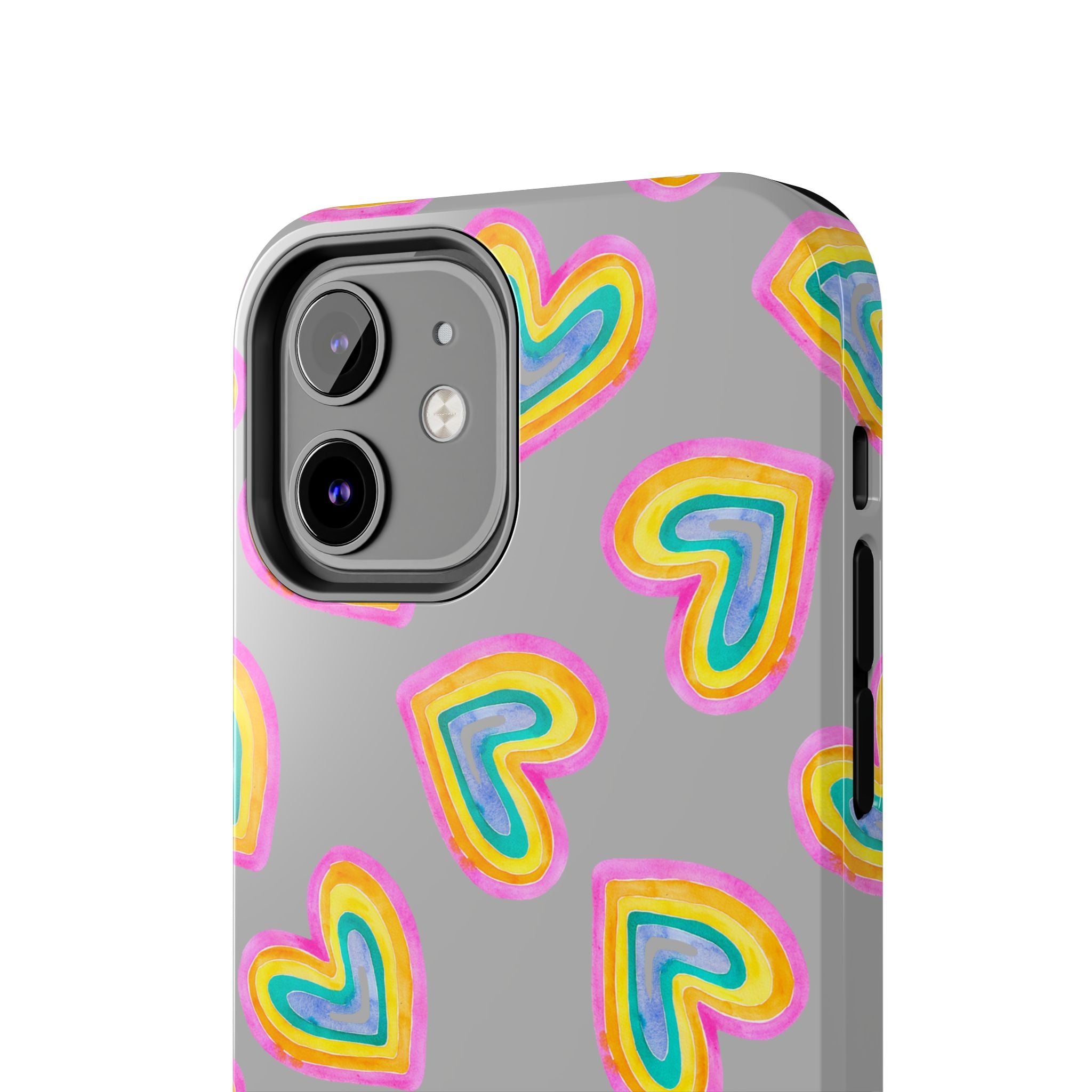 Rainbow Heart Tough Phone Case (For iPhone, Galaxy & More) - Light Grey