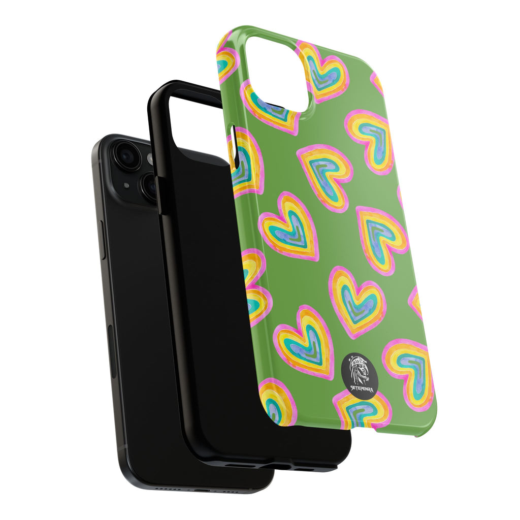 Rainbow Heart Tough Phone Case (For iPhone, Galaxy & More) - Green