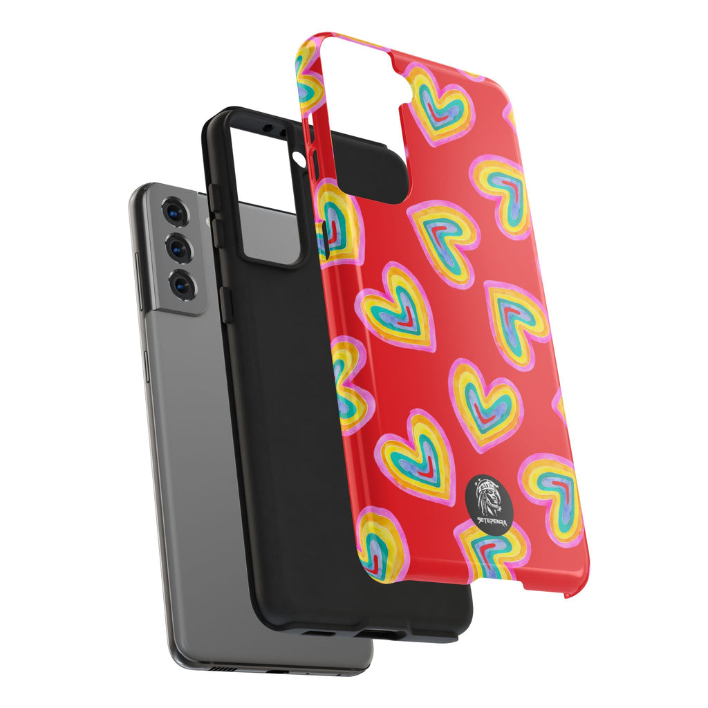 Rainbow Heart Tough Phone Case (For iPhone, Galaxy & More) - Red