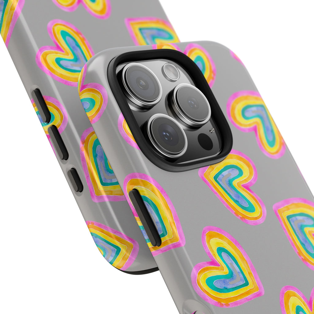 Rainbow Heart Tough Phone Case (For iPhone, Galaxy & More) - Light Grey