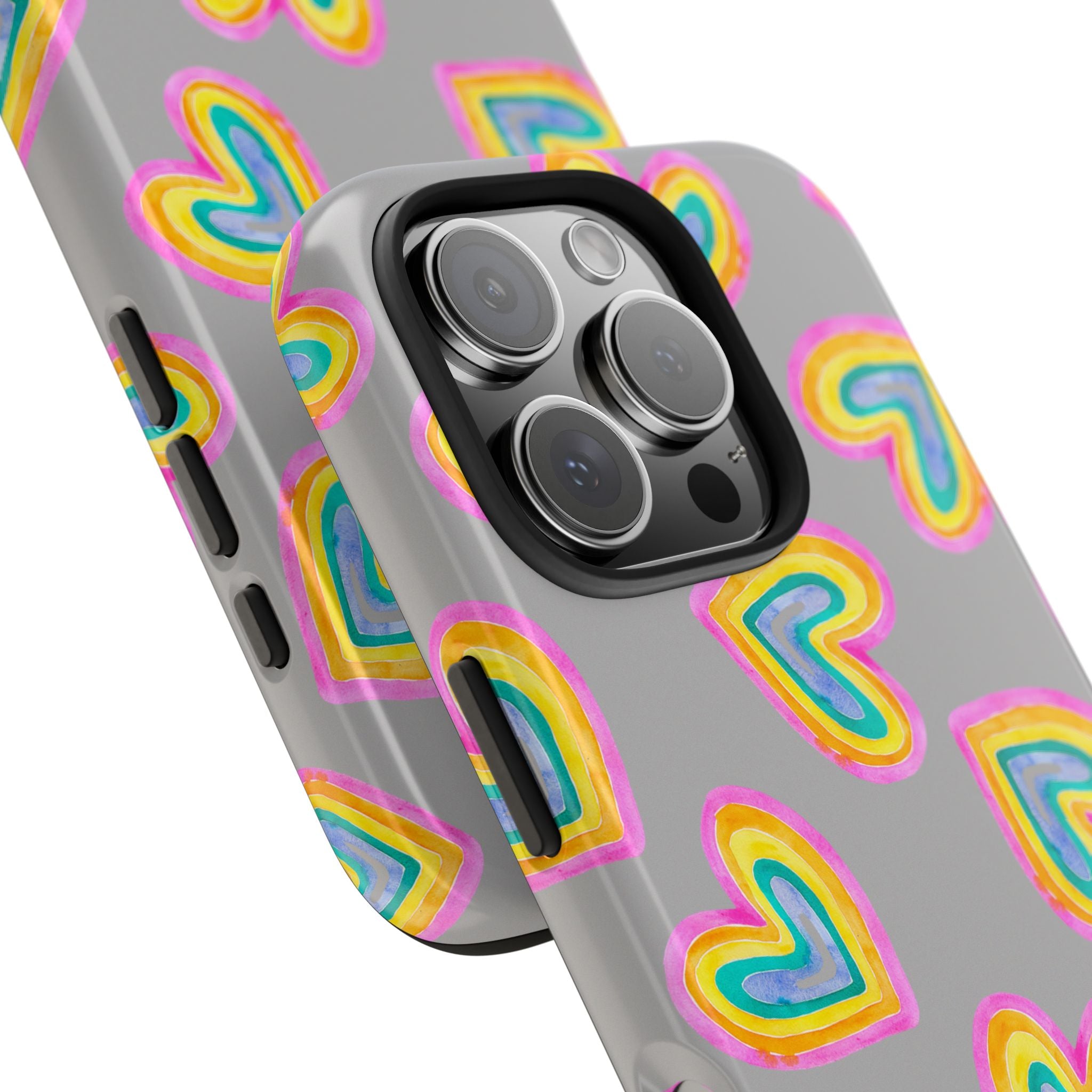 Rainbow Heart Tough Phone Case (For iPhone, Galaxy & More) - Light Grey