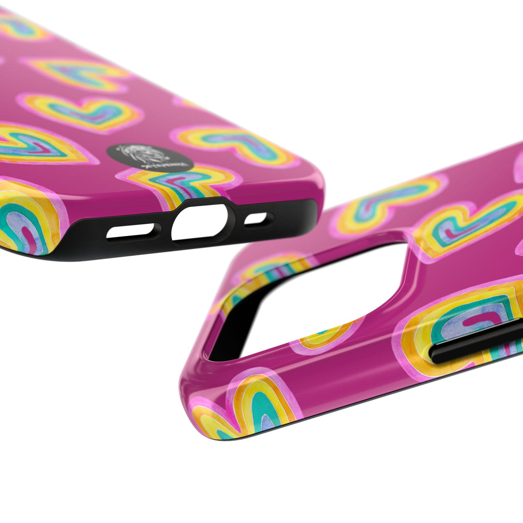 Rainbow Heart Tough Phone Case (For iPhone, Galaxy & More) - Pink