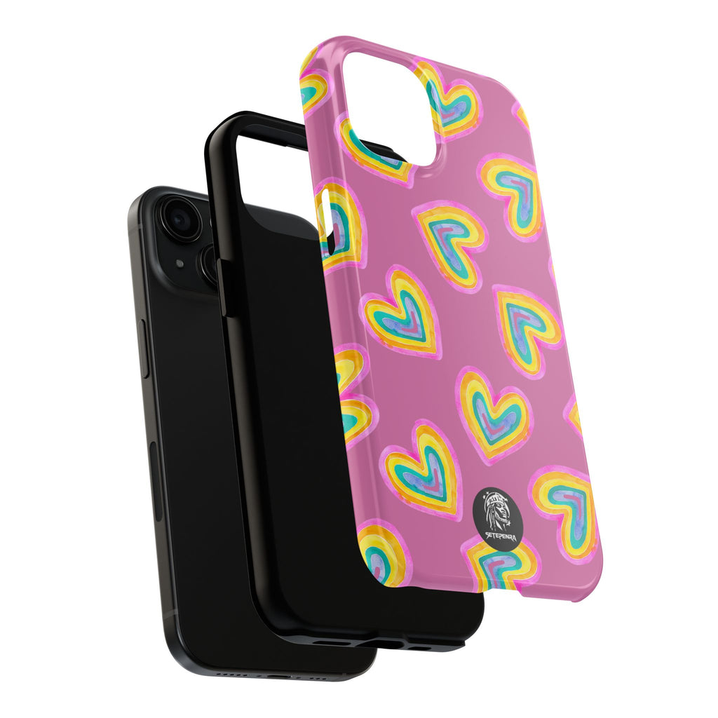 Rainbow Heart Tough Phone Case (For iPhone, Galaxy & More) - Light Pink