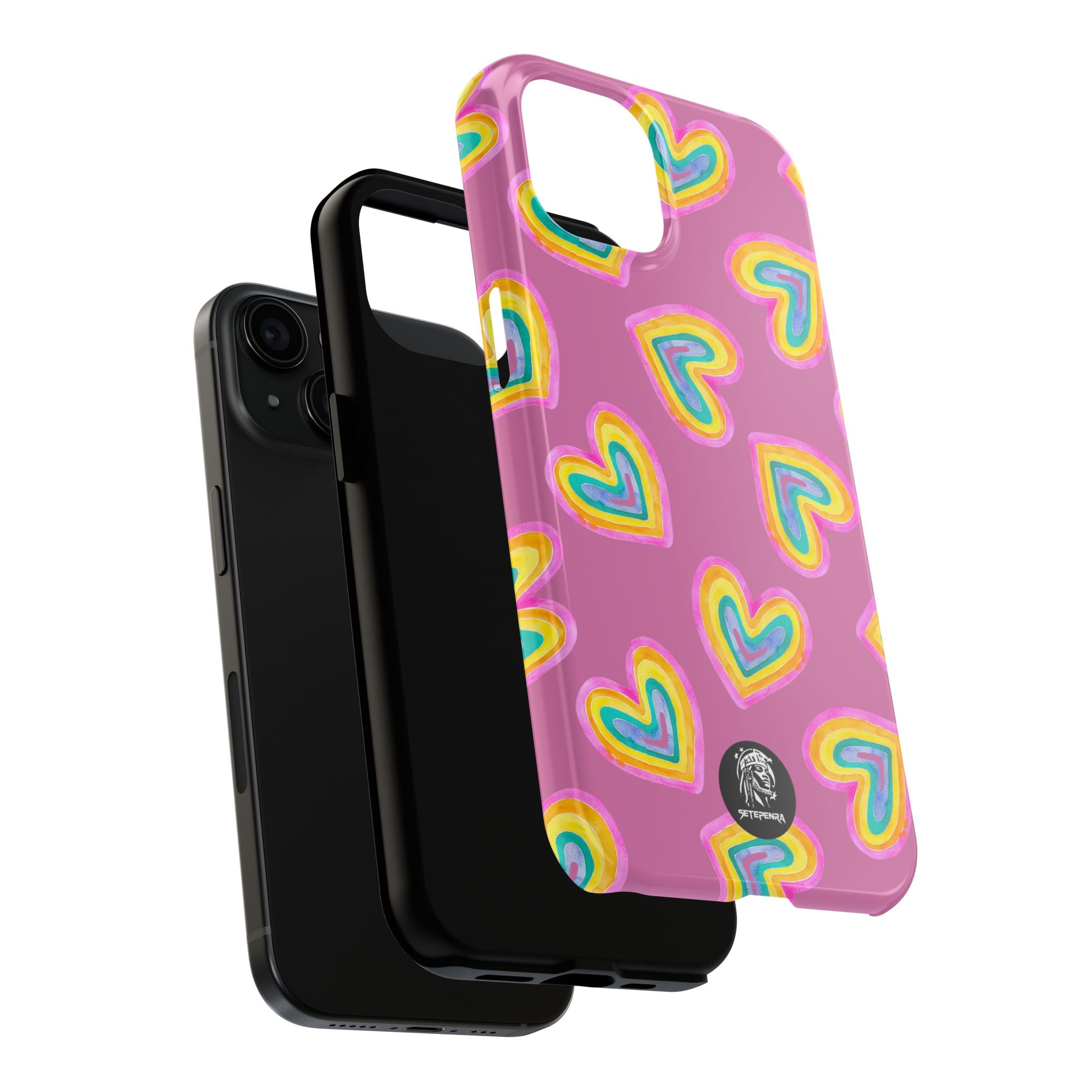 Rainbow Heart Tough Phone Case (For iPhone, Galaxy & More) - Light Pink