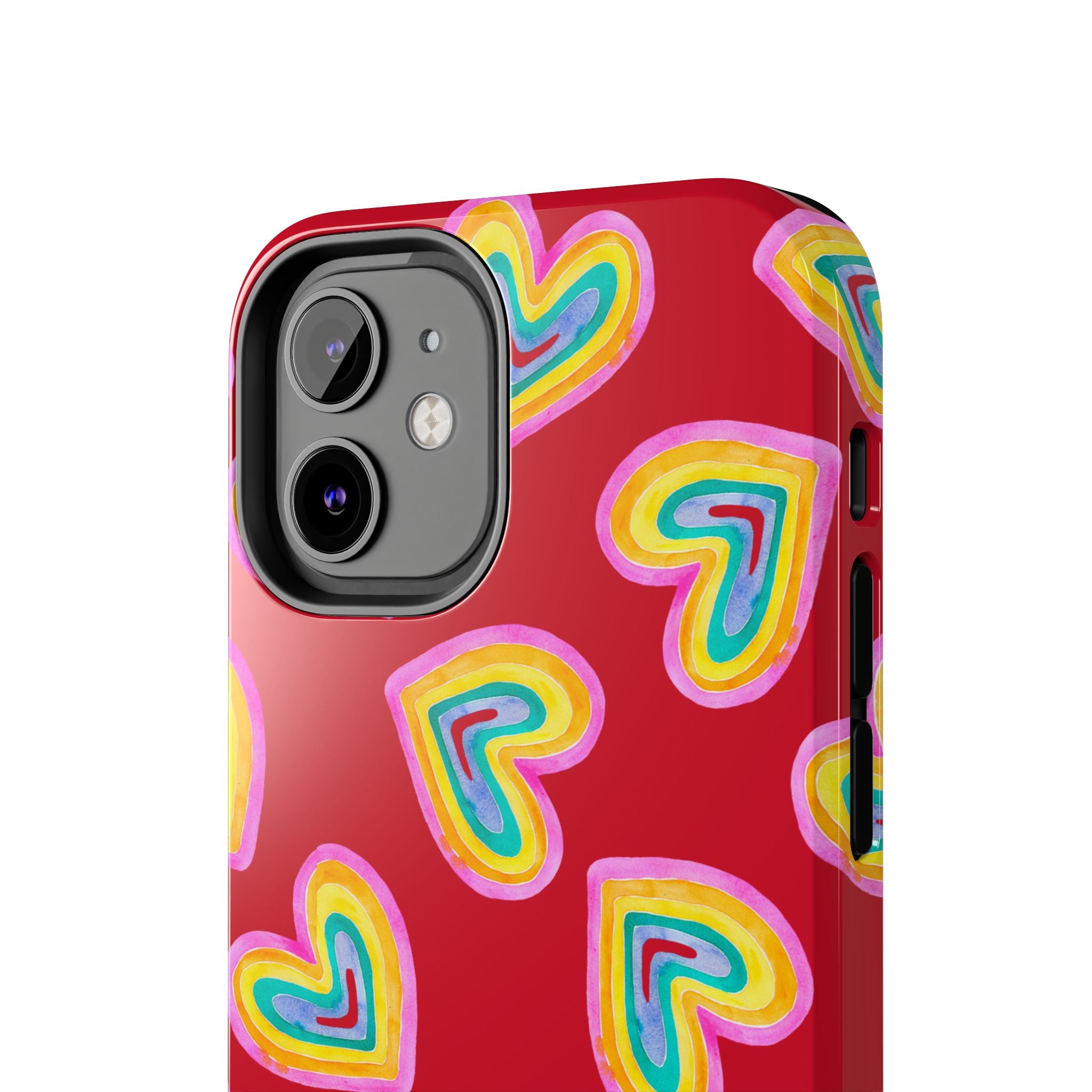 Rainbow Heart Tough Phone Case (For iPhone, Galaxy & More) - Dark Red