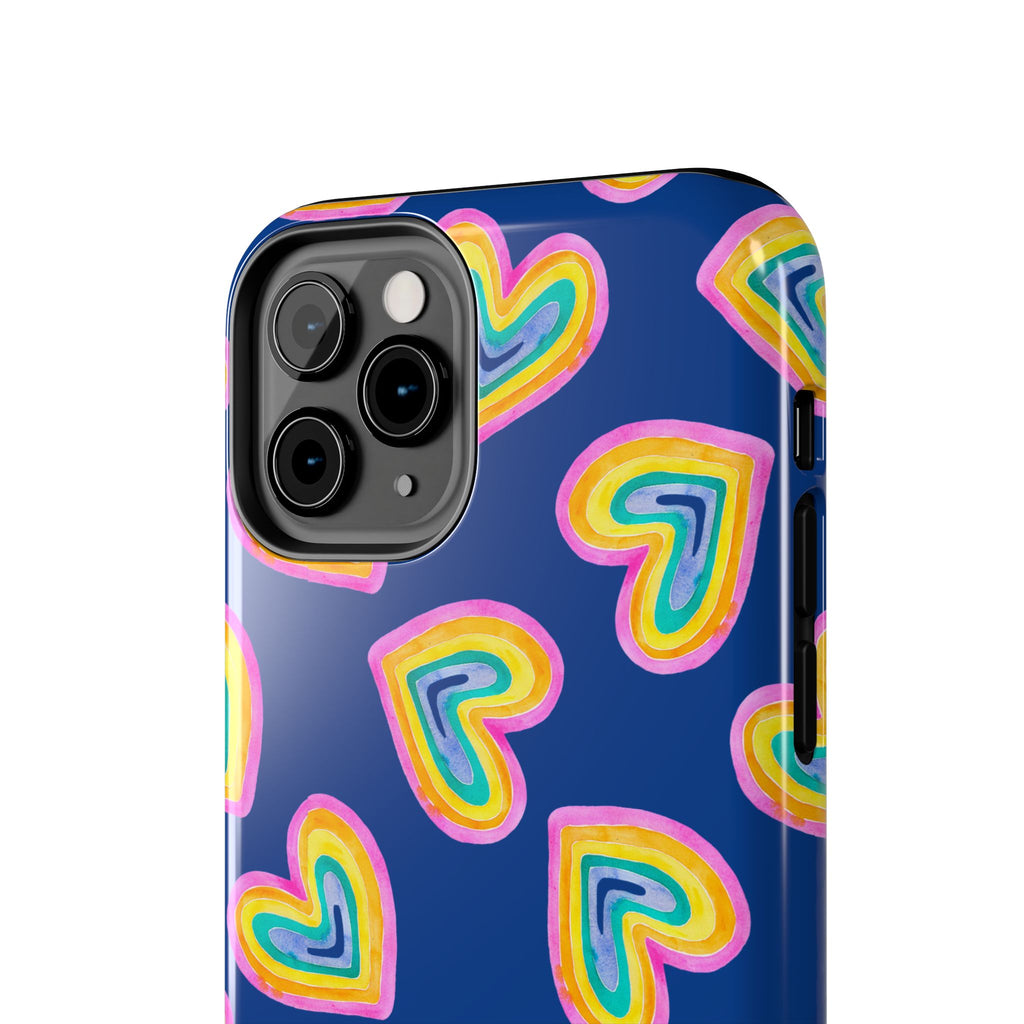 Rainbow Heart Tough Phone Case (For iPhone, Galaxy & More) - Dark Blue